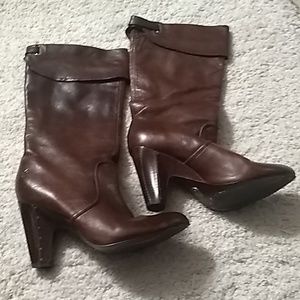 Frye Dark Brown Leather Heeled Boots